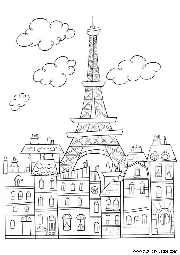 dibujos-de-paris-francia-001-torre-eiffel | Dibujos y juegos, para pintar y  colorear